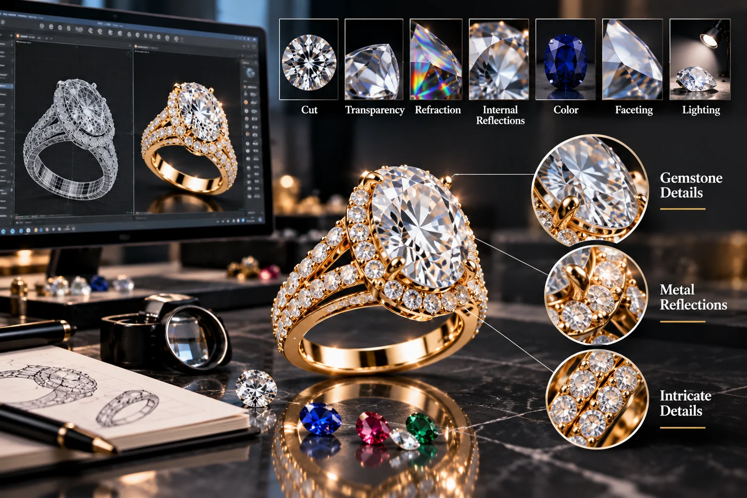 Showing Gemstones and Reflective Details